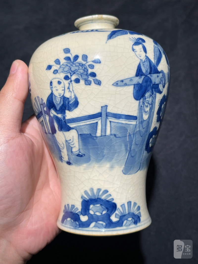 清晚期 浆胎青花折桂图梅瓶一对 - 图2